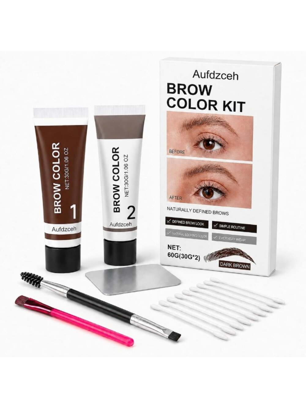 60g Natural Brow Color Kit - At-Home Dark Brown Eyebrow Makeup Set